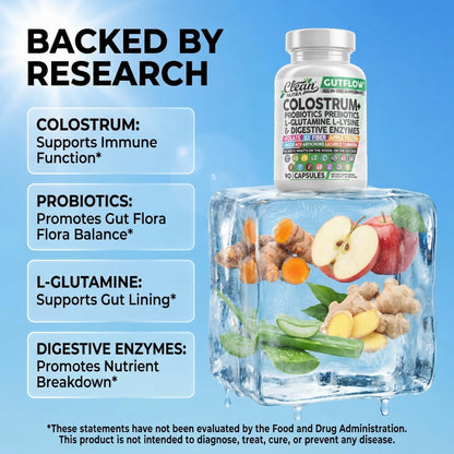 Clean Nutraceuticals Colostrum Supplement Capsules Probiotics Pills Prebiotics, L-Glutamine, Digestive Enzymes, Folate, Fiber, ACV, Turmeric, Apple Pectin and Turmeric Pills - dailyvitalstore
