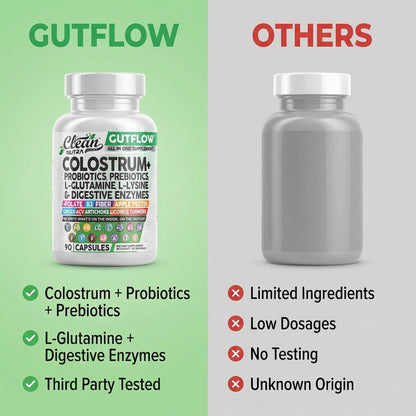 Clean Nutraceuticals Colostrum Supplement Capsules Probiotics Pills Prebiotics, L-Glutamine, Digestive Enzymes, Folate, Fiber, ACV, Turmeric, Apple Pectin and Turmeric Pills - dailyvitalstore