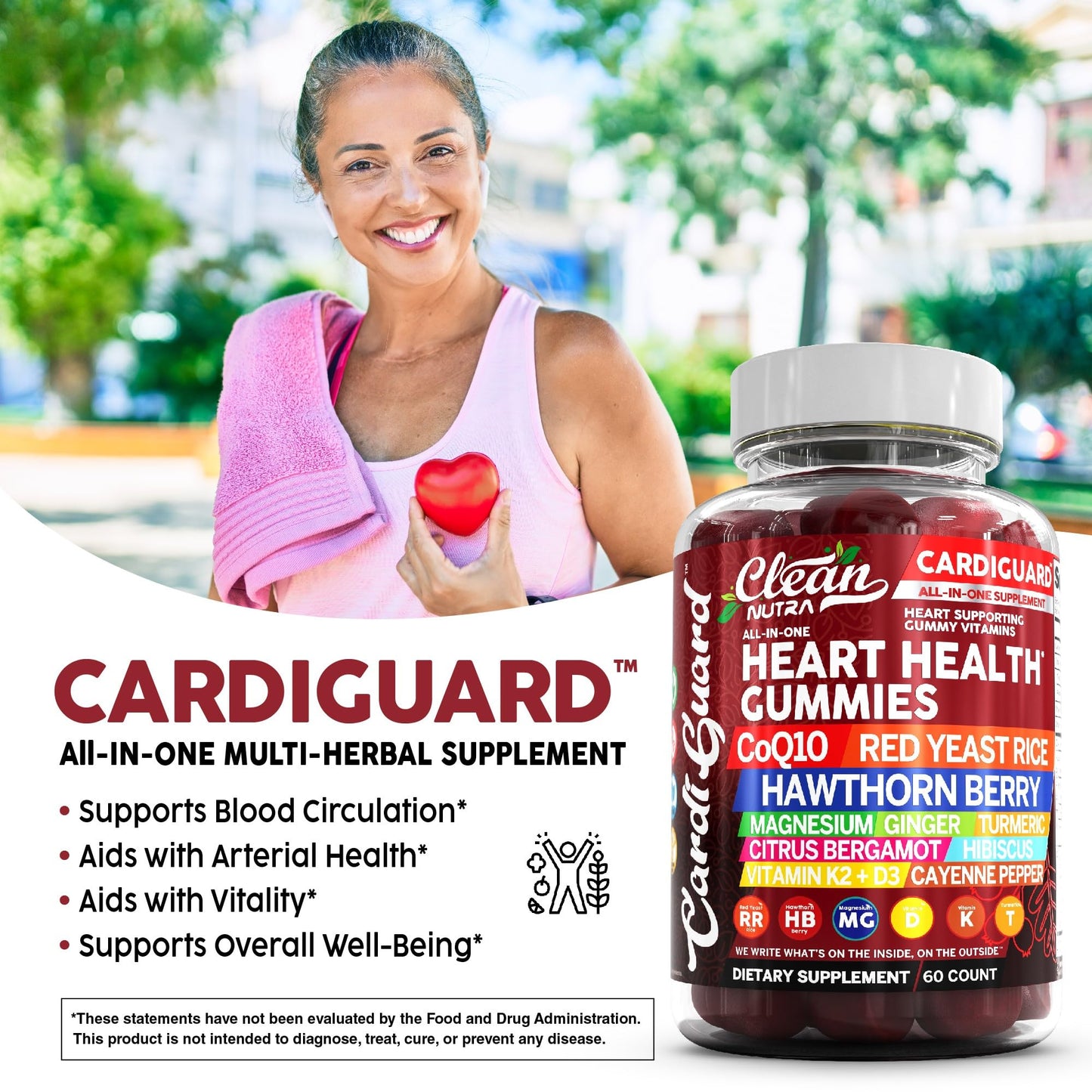 Clean Nutraceuticals Coq10 Gummies | Red Yeast Rice Hawthorn Berry Ginger Turmeric Citrus Bergamot Hibiscus Vitamin K2+D3 Magnesium Glycinate Cayenne Pepper Fenugreek Orange Flavor CardiGuard - dailyvitalstore