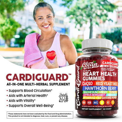 Clean Nutraceuticals Coq10 Gummies | Red Yeast Rice Hawthorn Berry Ginger Turmeric Citrus Bergamot Hibiscus Vitamin K2+D3 Magnesium Glycinate Cayenne Pepper Fenugreek Orange Flavor CardiGuard - dailyvitalstore