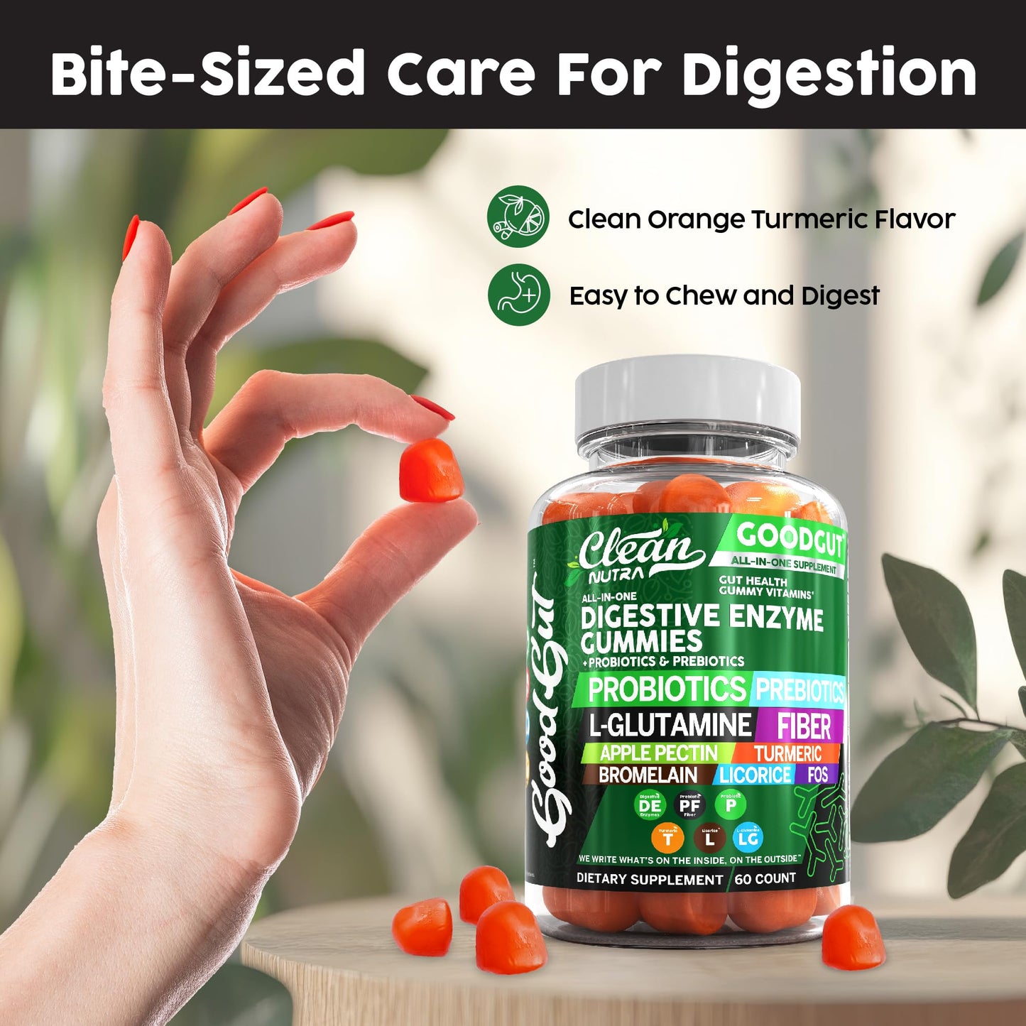 Clean Nutraceuticals Digestive Enzymes with Probiotics & Prebiotics for Digestive Health Gummies & L-Glutamine for Gut Health Bromelain Apple Pectin Inulin FOS Plant - dailyvitalstore