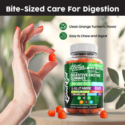 Clean Nutraceuticals Digestive Enzymes with Probiotics & Prebiotics for Digestive Health Gummies & L-Glutamine for Gut Health Bromelain Apple Pectin Inulin FOS Plant - dailyvitalstore