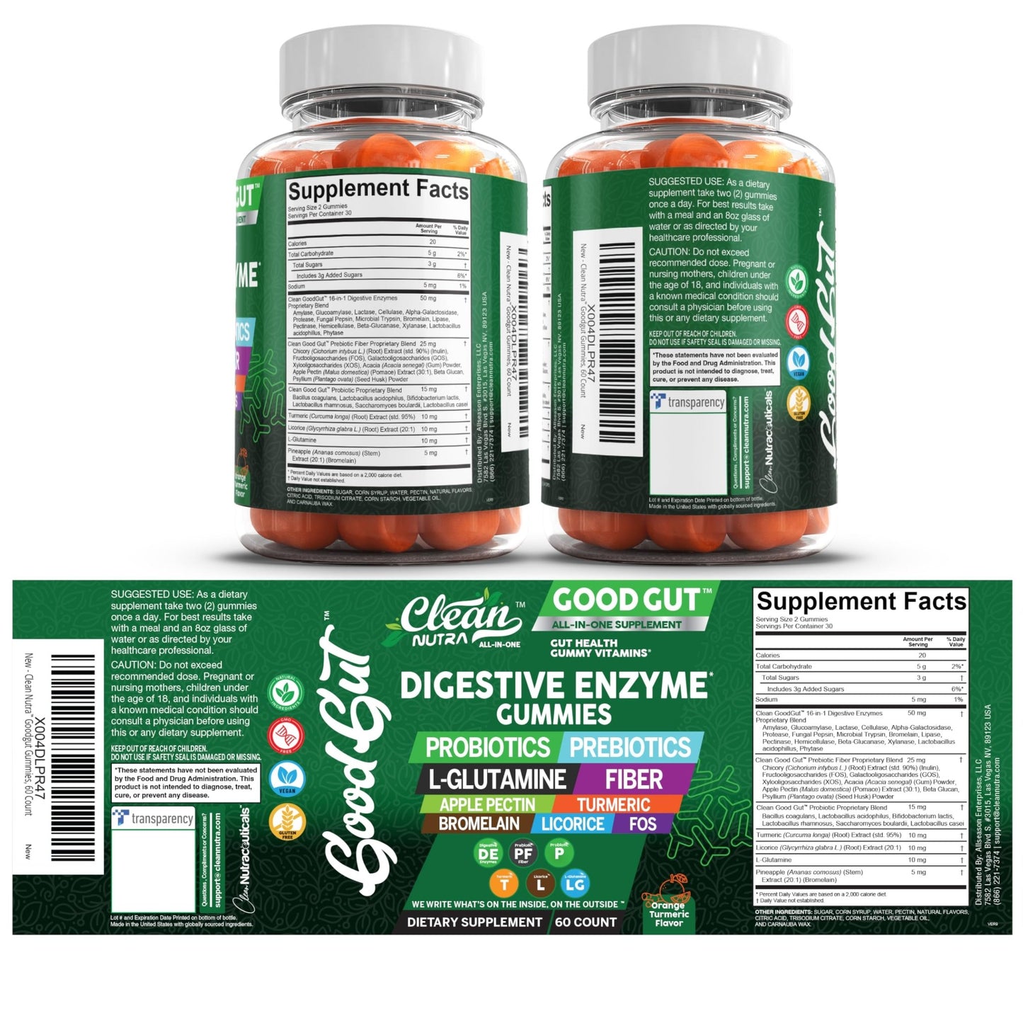 Clean Nutraceuticals Digestive Enzymes with Probiotics & Prebiotics for Digestive Health Gummies & L-Glutamine for Gut Health Bromelain Apple Pectin Inulin FOS Plant - dailyvitalstore