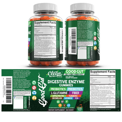 Clean Nutraceuticals Digestive Enzymes with Probiotics & Prebiotics for Digestive Health Gummies & L-Glutamine for Gut Health Bromelain Apple Pectin Inulin FOS Plant - dailyvitalstore