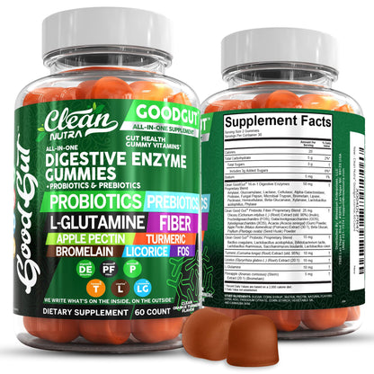 Clean Nutraceuticals Digestive Enzymes with Probiotics & Prebiotics for Digestive Health Gummies & L-Glutamine for Gut Health Bromelain Apple Pectin Inulin FOS Plant - dailyvitalstore