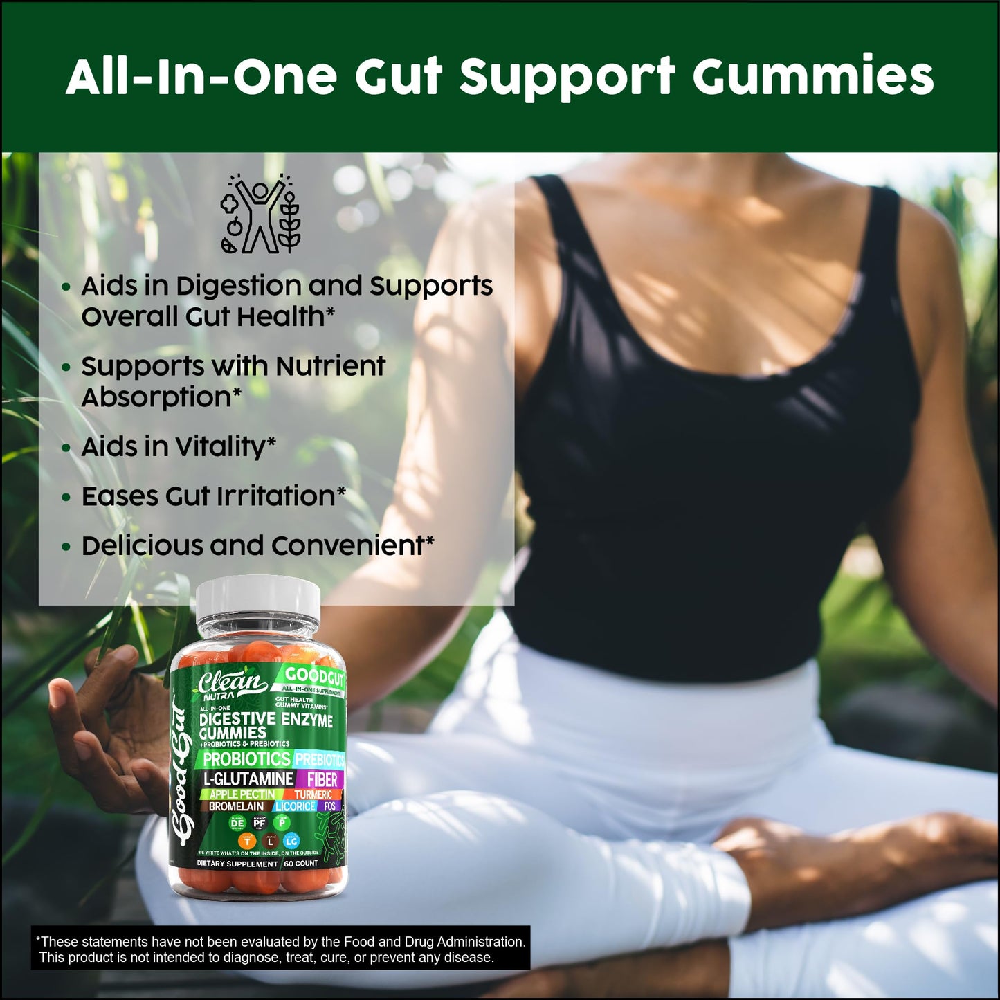 Clean Nutraceuticals Digestive Enzymes with Probiotics & Prebiotics for Digestive Health Gummies & L-Glutamine for Gut Health Bromelain Apple Pectin Inulin FOS Plant - dailyvitalstore
