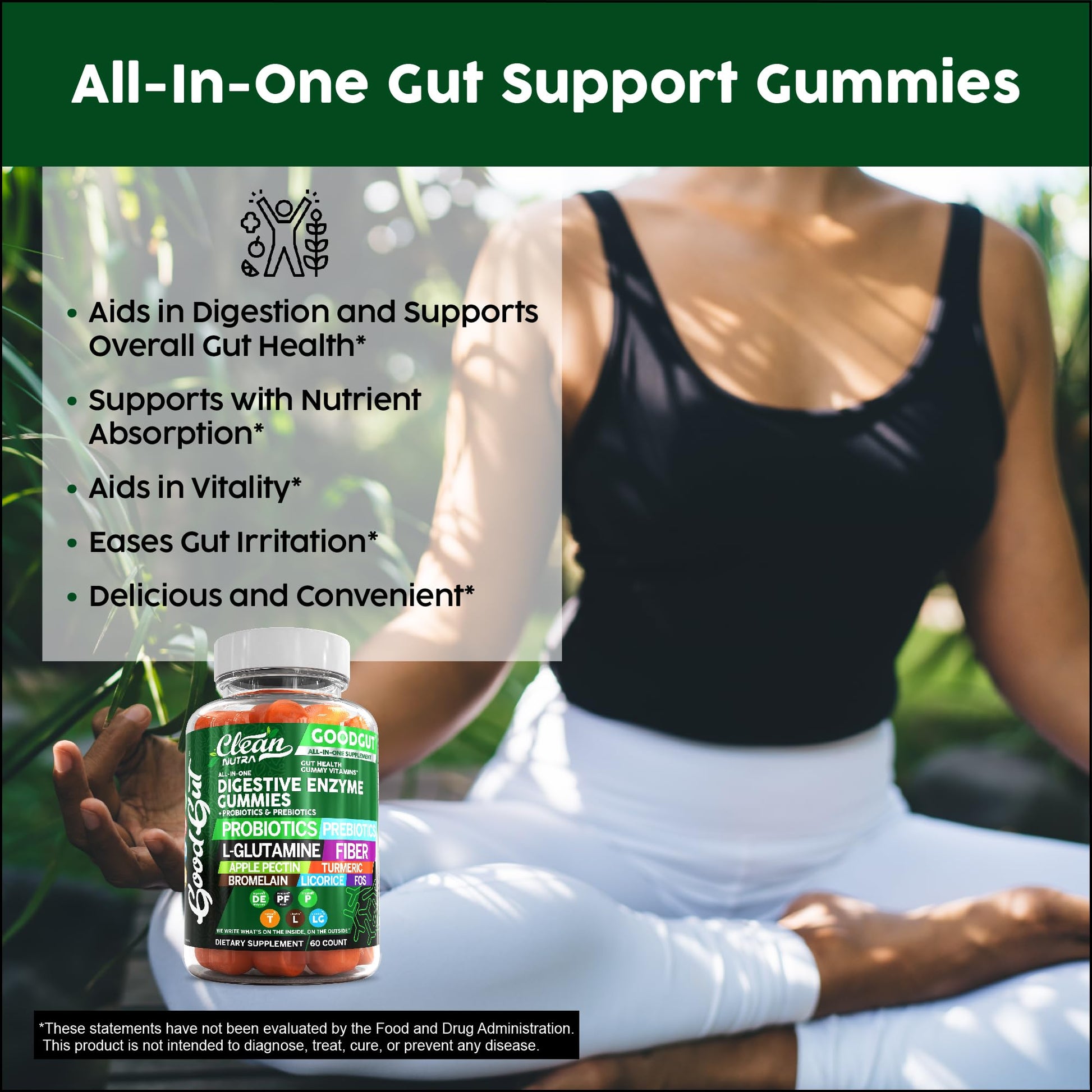 Clean Nutraceuticals Digestive Enzymes with Probiotics & Prebiotics for Digestive Health Gummies & L-Glutamine for Gut Health Bromelain Apple Pectin Inulin FOS Plant - dailyvitalstore
