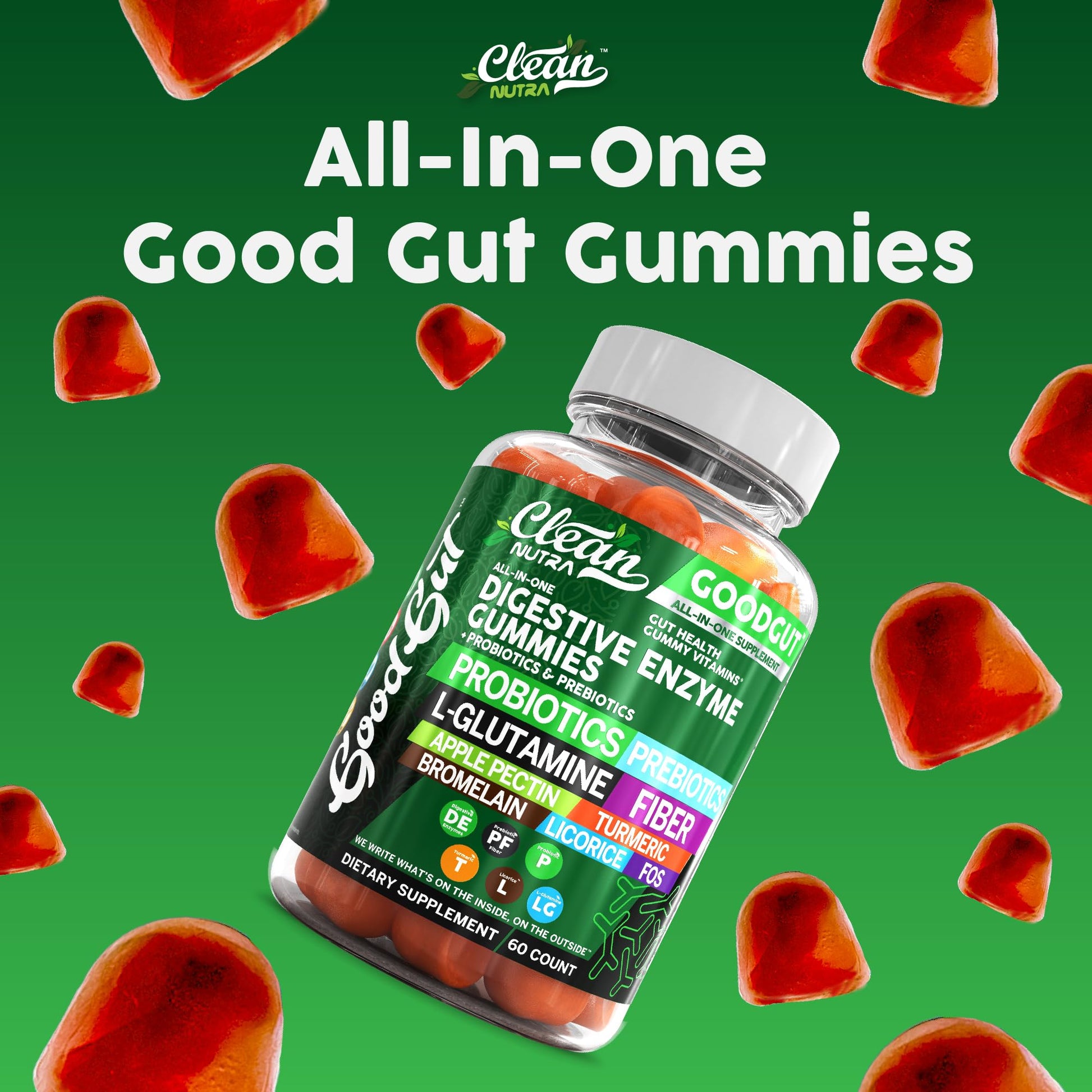 Clean Nutraceuticals Digestive Enzymes with Probiotics & Prebiotics for Digestive Health Gummies & L-Glutamine for Gut Health Bromelain Apple Pectin Inulin FOS Plant - dailyvitalstore