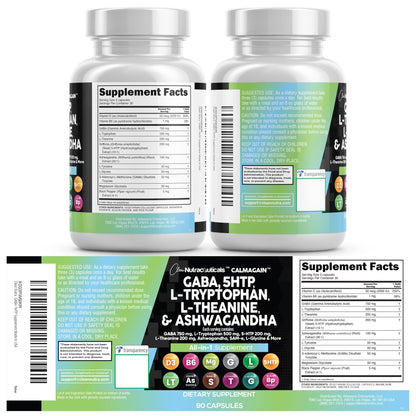 Clean Nutraceuticals GABA 750mg 5 HTP 200mg L Tryptophan 500mg L Theanine 200mg Ashwagandha SAM-e L-Glycine - Mood Support Vitamins for Women and Men with L-Tyrosine 5-HTP (5-Hydroxytryptophan) - dailyvitalstore