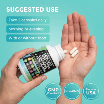 Clean Nutraceuticals GABA 750mg 5 HTP 200mg L Tryptophan 500mg L Theanine 200mg Ashwagandha SAM-e L-Glycine - Mood Support Vitamins for Women and Men with L-Tyrosine 5-HTP (5-Hydroxytryptophan) - dailyvitalstore