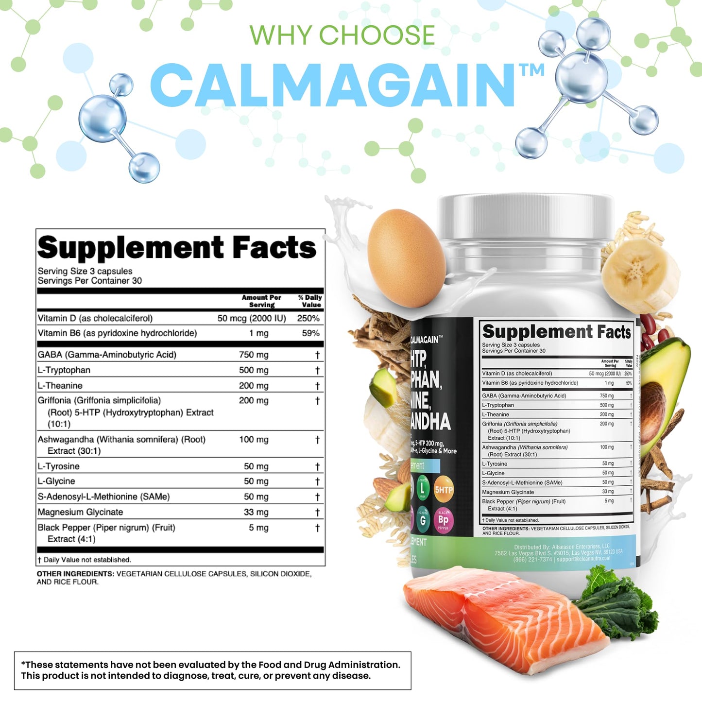 Clean Nutraceuticals GABA 750mg 5 HTP 200mg L Tryptophan 500mg L Theanine 200mg Ashwagandha SAM-e L-Glycine - Mood Support Vitamins for Women and Men with L-Tyrosine 5-HTP (5-Hydroxytryptophan) - dailyvitalstore