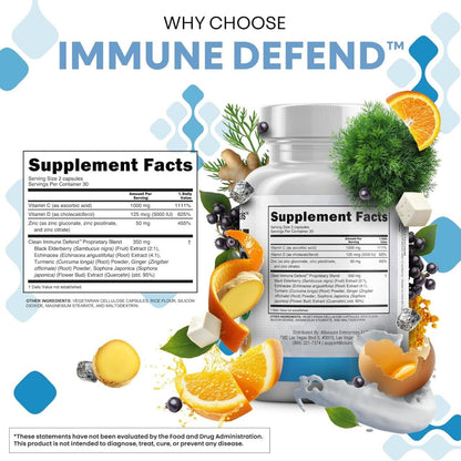 Clean Nutraceuticals Immune Defense Support Supplement 8 in 1 with Zinc 50mg Quercetin, VIT C 1000mg, Vitamin D3 5000 IU, Elderberry, Ginger - Immunity System Booster for Adults, Vegan - 60 Count - dailyvitalstore