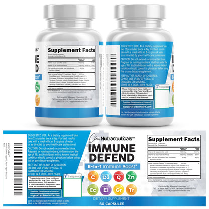 Clean Nutraceuticals Immune Defense Support Supplement 8 in 1 with Zinc 50mg Quercetin, VIT C 1000mg, Vitamin D3 5000 IU, Elderberry, Ginger - Immunity System Booster for Adults, Vegan - 60 Count - dailyvitalstore