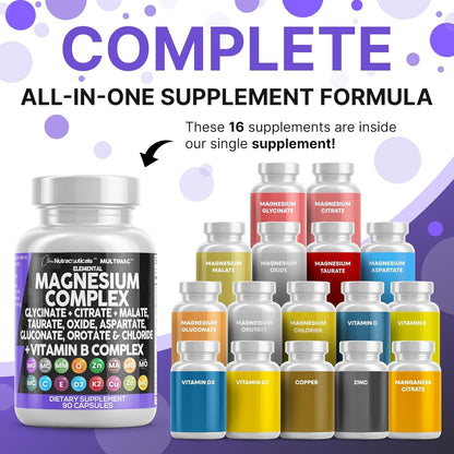 Clean Nutraceuticals Magnesium Complex with Magnesium Glycinate Citrate Malate Oxide Taurate Aspartate Orotate & Mag Chloride, Zinc Copper Manganese (90 Count (Pack of 2)) - dailyvitalstore