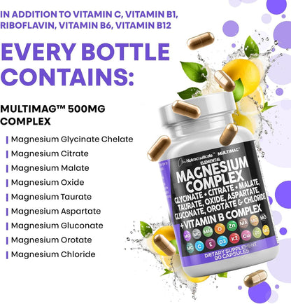 Clean Nutraceuticals Magnesium Complex with Magnesium Glycinate Citrate Malate Oxide Taurate Aspartate Orotate & Mag Chloride, Zinc Copper Manganese (90 Count (Pack of 2)) - dailyvitalstore
