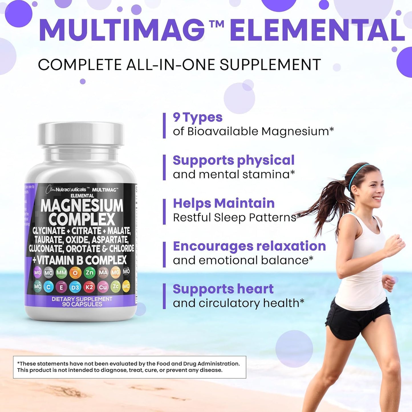 Clean Nutraceuticals Magnesium Complex with Magnesium Glycinate Citrate Malate Oxide Taurate Aspartate Orotate & Mag Chloride, Zinc Copper Manganese (90 Count (Pack of 2)) - dailyvitalstore