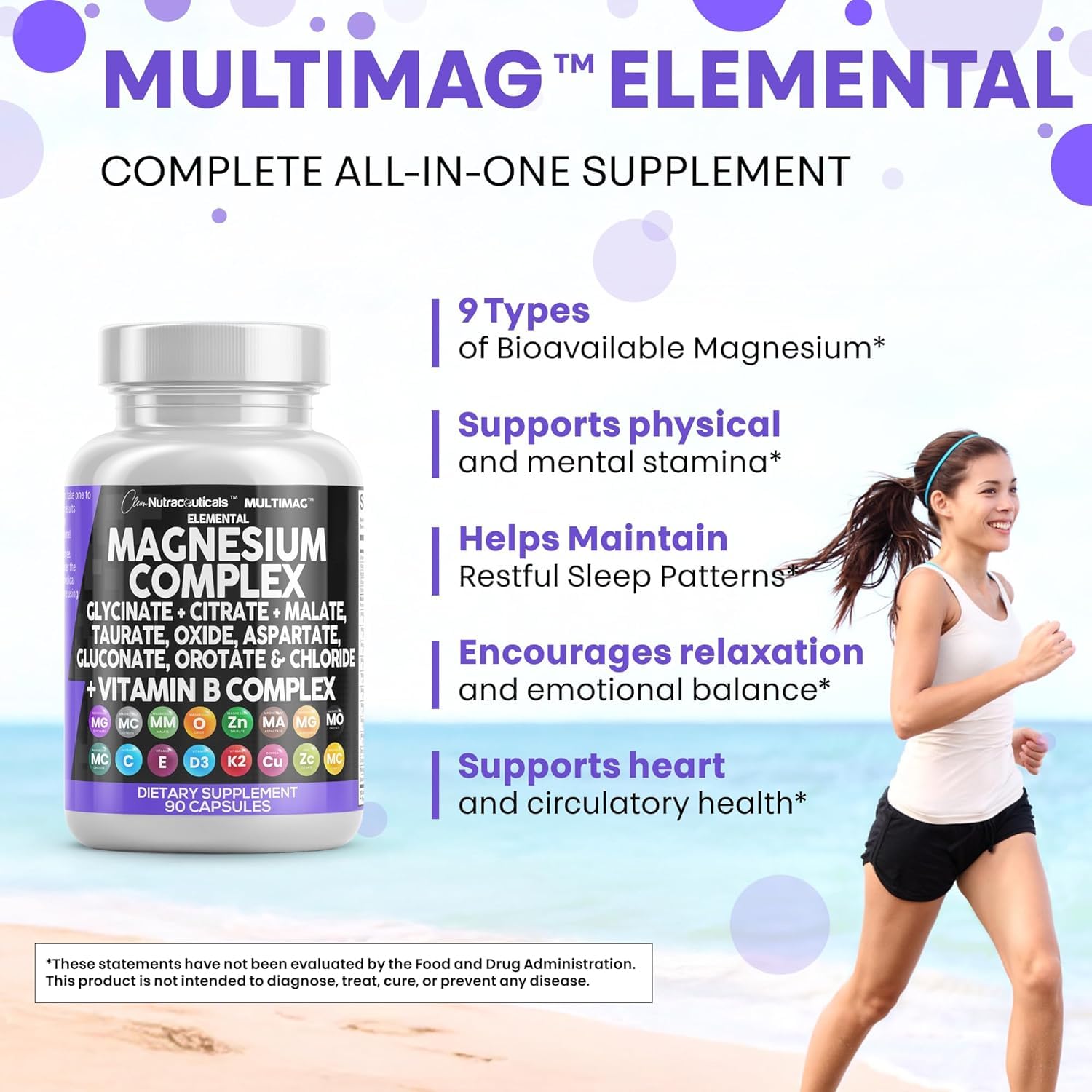 Clean Nutraceuticals Magnesium Complex with Magnesium Glycinate Citrate Malate Oxide Taurate Aspartate Orotate & Mag Chloride, Zinc Copper Manganese (90 Count (Pack of 2)) - dailyvitalstore