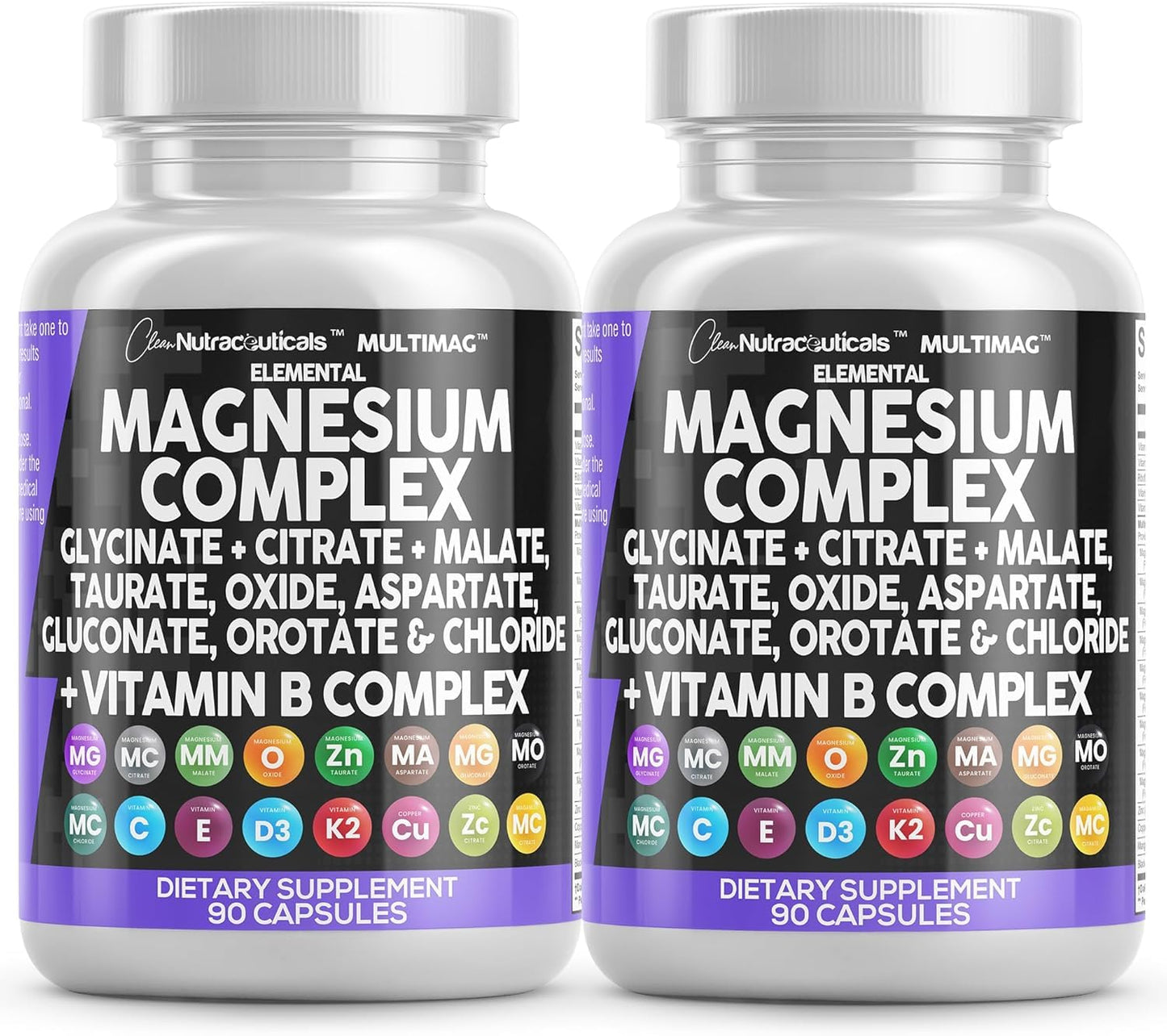 Clean Nutraceuticals Magnesium Complex with Magnesium Glycinate Citrate Malate Oxide Taurate Aspartate Orotate & Mag Chloride, Zinc Copper Manganese (90 Count (Pack of 2)) - dailyvitalstore