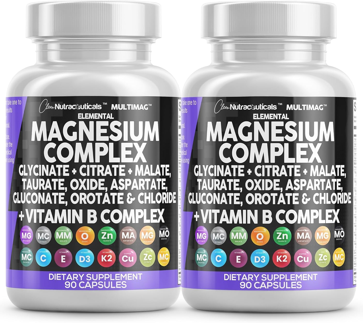 Clean Nutraceuticals Magnesium Complex with Magnesium Glycinate Citrate Malate Oxide Taurate Aspartate Orotate & Mag Chloride, Zinc Copper Manganese (90 Count (Pack of 2)) - dailyvitalstore