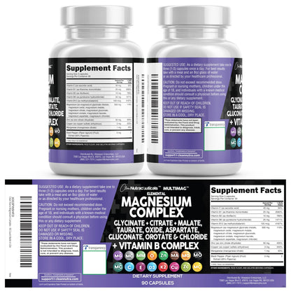 Clean Nutraceuticals Magnesium Complex with Magnesium Glycinate Citrate Malate Oxide Taurate Aspartate Orotate & Mag Chloride, Zinc Copper Manganese (90 Count (Pack of 2)) - dailyvitalstore