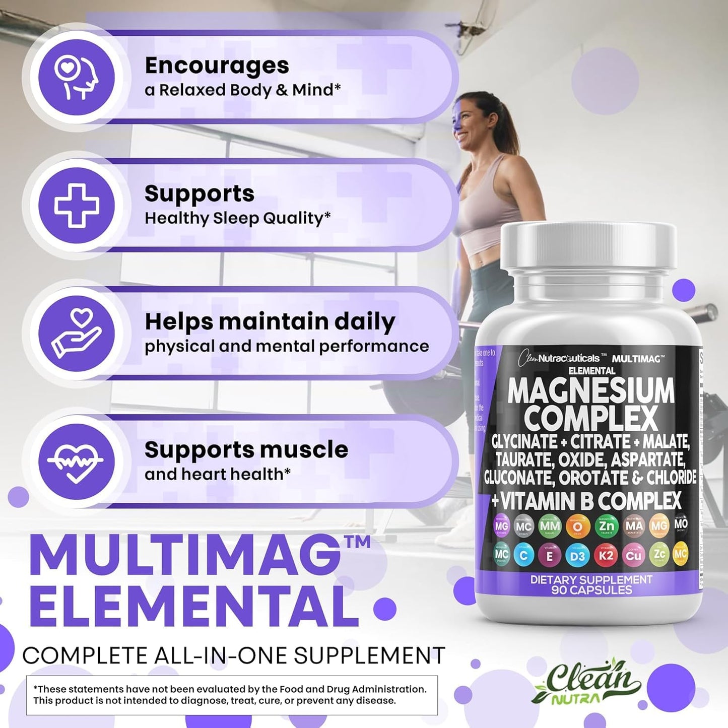 Clean Nutraceuticals Magnesium Complex with Magnesium Glycinate Citrate Malate Oxide Taurate Aspartate Orotate & Mag Chloride, Zinc Copper Manganese (90 Count (Pack of 2)) - dailyvitalstore