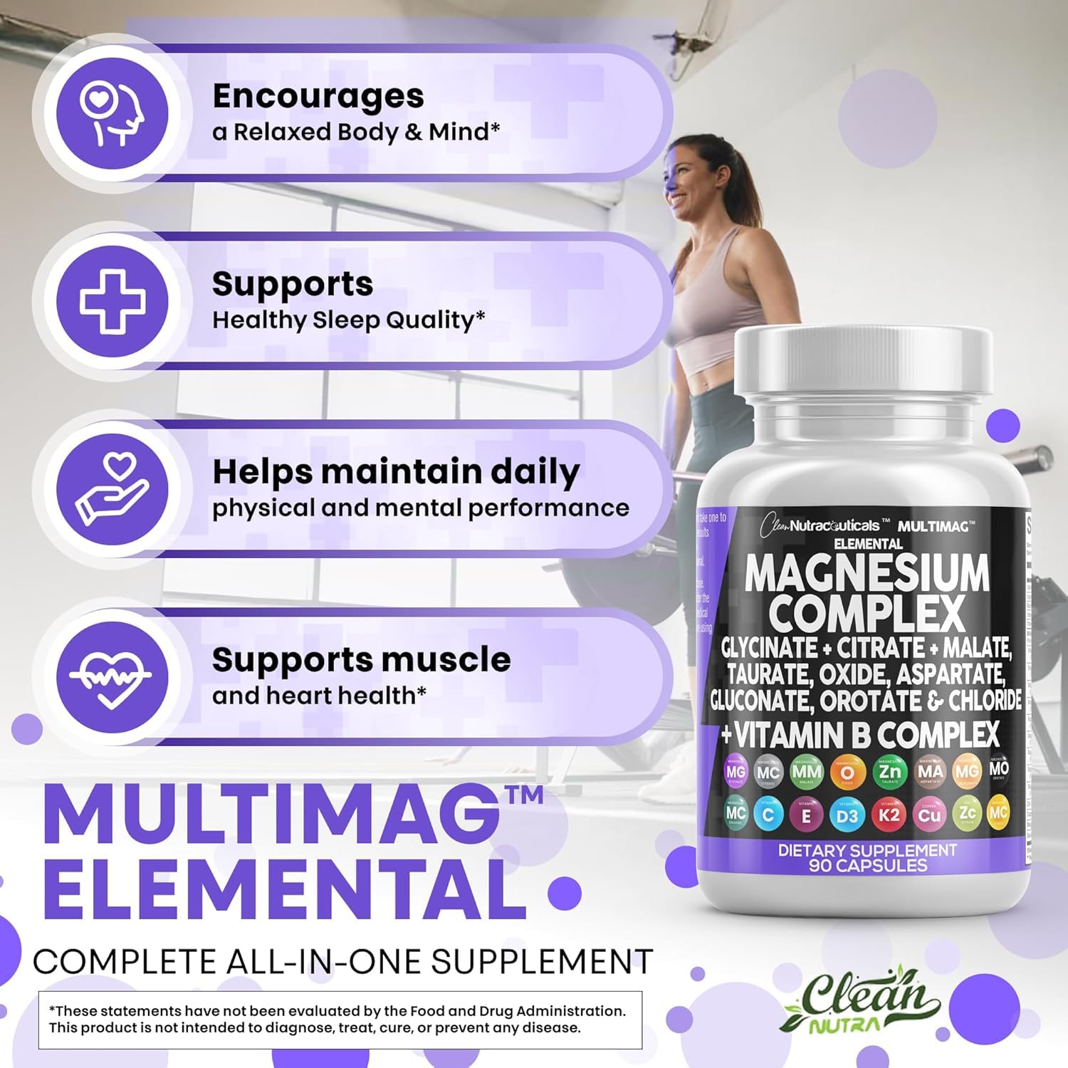 Clean Nutraceuticals Magnesium Complex with Magnesium Glycinate Citrate Malate Oxide Taurate Aspartate Orotate & Mag Chloride, Zinc Copper Manganese (90 Count (Pack of 2)) - dailyvitalstore