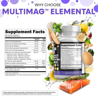 Clean Nutraceuticals Magnesium Complex with Magnesium Glycinate Citrate Malate Oxide Taurate Aspartate Orotate & Mag Chloride, Zinc Copper Manganese (90 Count (Pack of 2)) - dailyvitalstore
