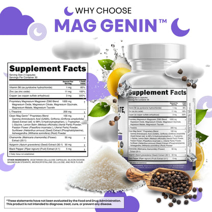 Clean Nutraceuticals Magnesium Glycinate Complex 1000mg with L-Theanine 200mg Apigenin 50mg Citrate Taurate Supplement - 5-HTP GABA Passion Flower Lemon Balm L-Glycine Phosphatidylserine - 60 Count - dailyvitalstore