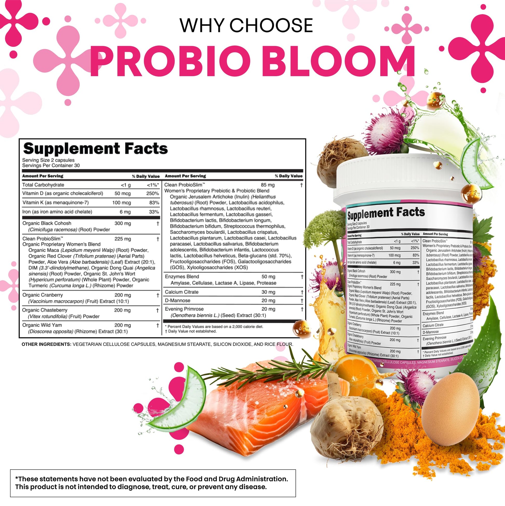 Clean Nutraceuticals Probiotics for Women with D Mannose, Cranberry Extract, Wild Yam, Chasteberry - 20 Probiotic and Prebiotic Strains - PH Balance, Womens Probiotic for Digestive Health - 60 Count - dailyvitalstore