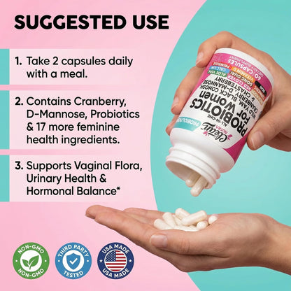 Clean Nutraceuticals Probiotics for Women with D Mannose, Cranberry Extract, Wild Yam, Chasteberry - 20 Probiotic and Prebiotic Strains - PH Balance, Womens Probiotic for Digestive Health - 60 Count - dailyvitalstore