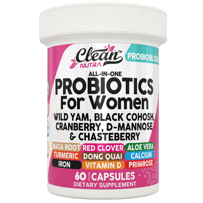 Clean Nutraceuticals Probiotics for Women with D Mannose, Cranberry Extract, Wild Yam, Chasteberry - 20 Probiotic and Prebiotic Strains - PH Balance, Womens Probiotic for Digestive Health - 60 Count - dailyvitalstore