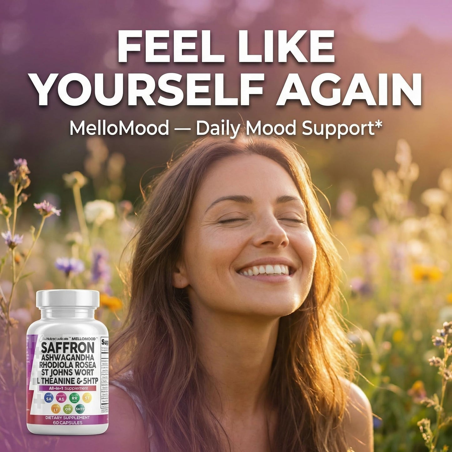 Clean Nutraceuticals Saffron Supplements Extract 100mg + Ashwagandha L-Theanine 200mg - Mood Support Ginkgo Biloba, St. John's Wort, Rhodiola Rosea & 5-HTP Capsules Pills Men Women - dailyvitalstore