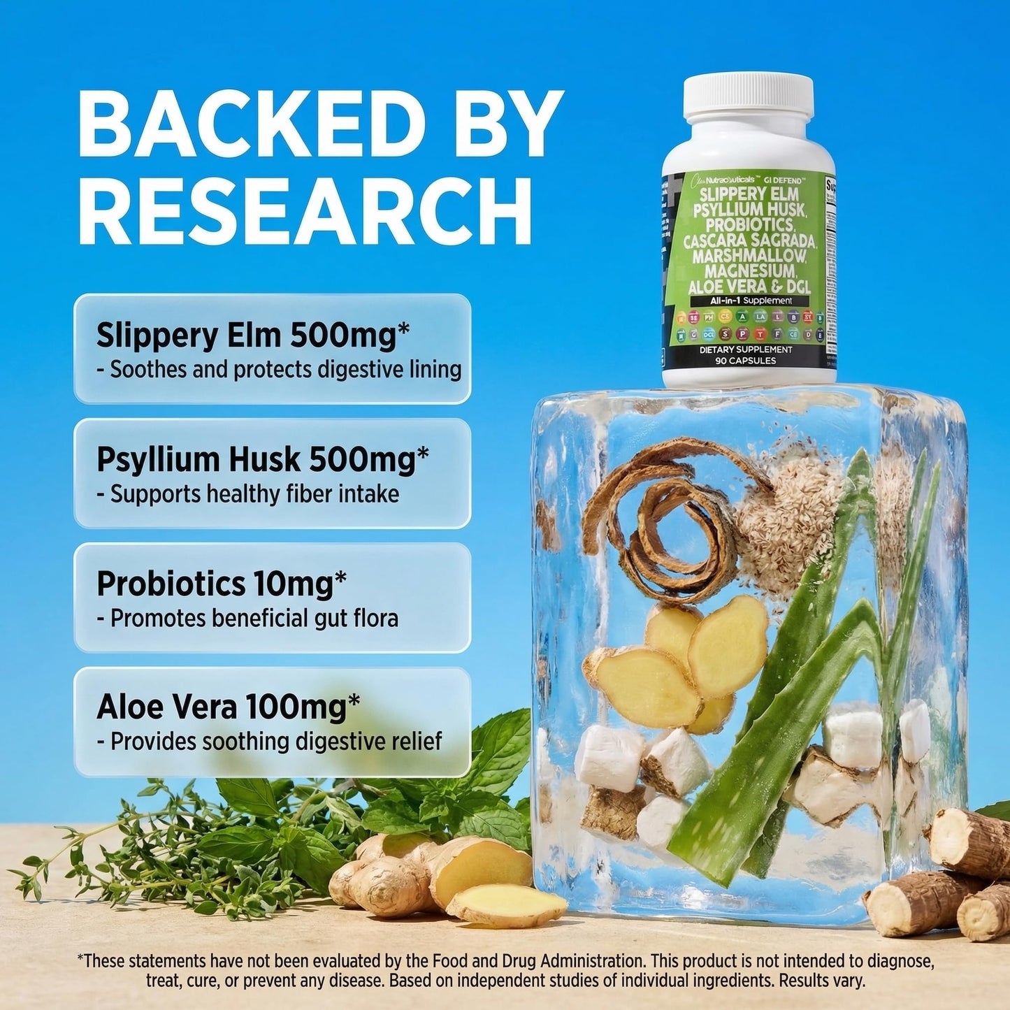 Clean Nutraceuticals Slippery Elm Psyllium Husk Pre Probiotic Digestive Gut Health Supplement with Aloe Vera Cascara Sagrada - dailyvitalstore