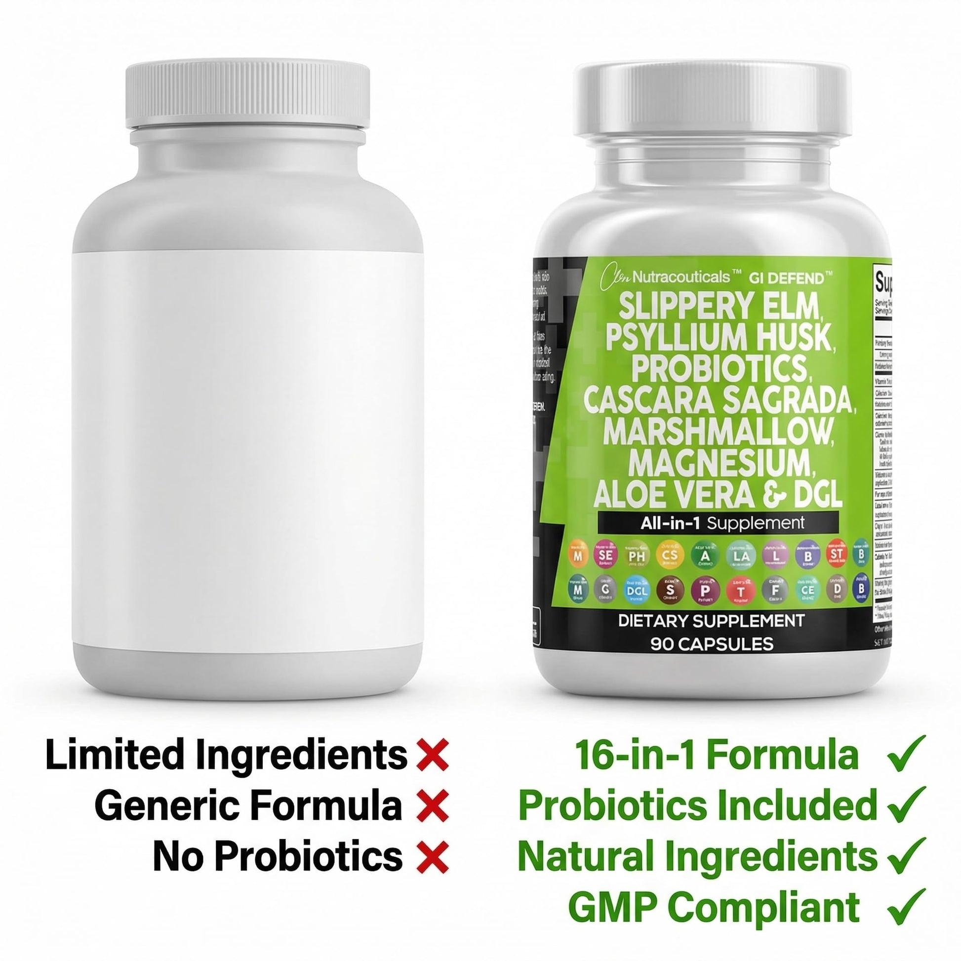 Clean Nutraceuticals Slippery Elm Psyllium Husk Pre Probiotic Digestive Gut Health Supplement with Aloe Vera Cascara Sagrada - dailyvitalstore
