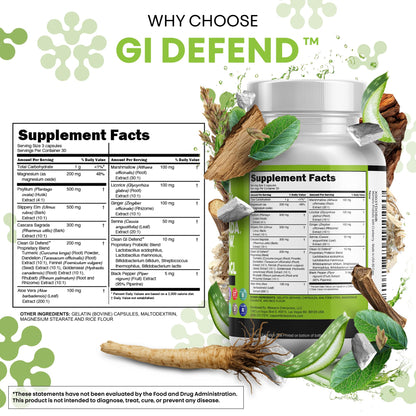 Clean Nutraceuticals Slippery Elm Psyllium Husk Pre Probiotic Digestive Gut Health Supplement with Aloe Vera Cascara Sagrada - dailyvitalstore