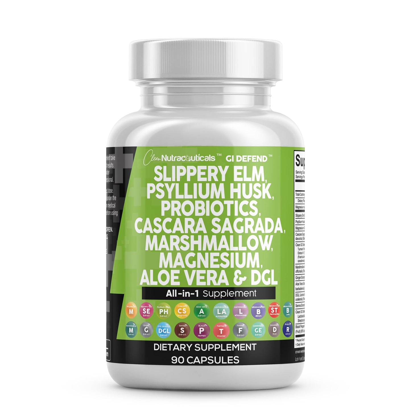 Clean Nutraceuticals Slippery Elm Psyllium Husk Pre Probiotic Digestive Gut Health Supplement with Aloe Vera Cascara Sagrada - dailyvitalstore