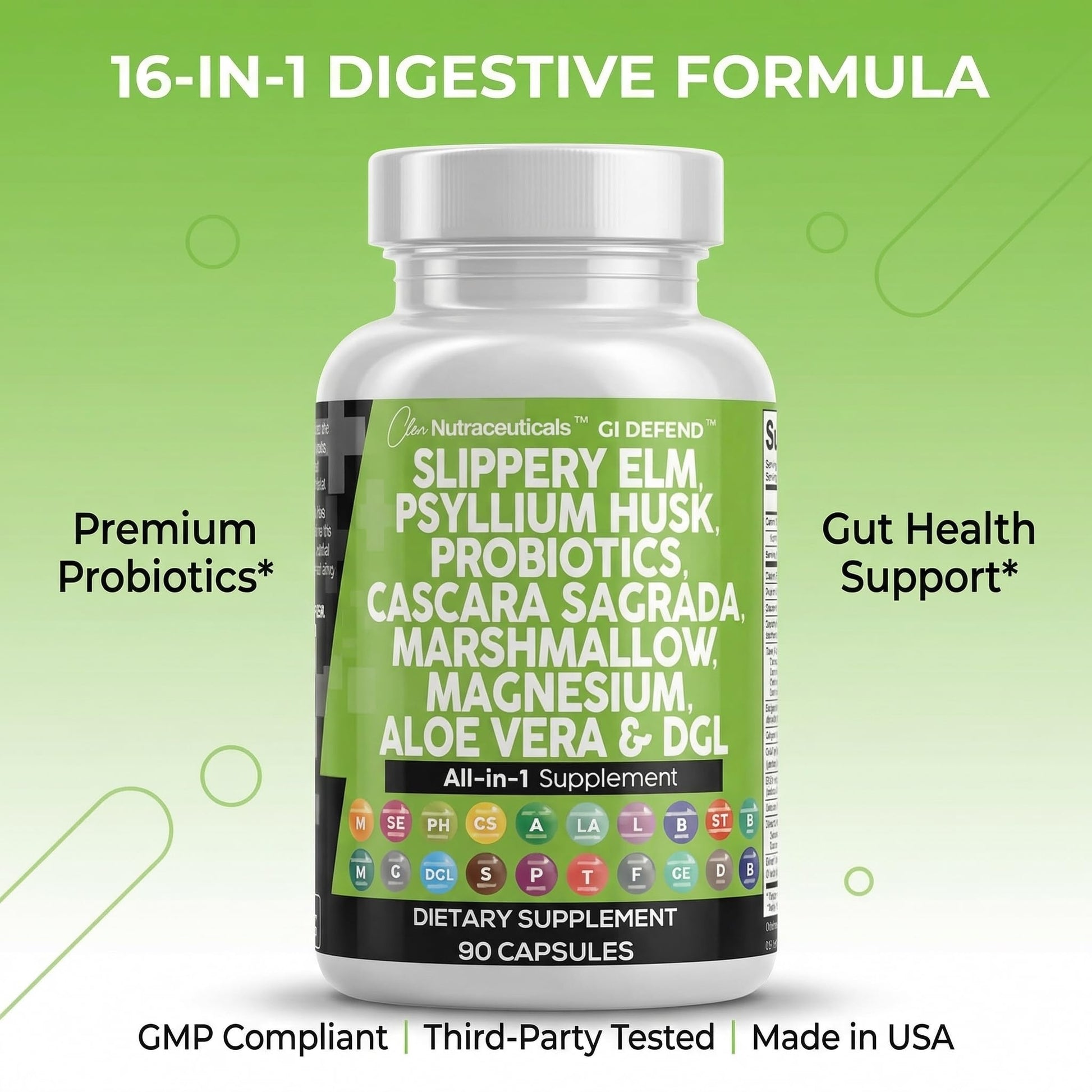 Clean Nutraceuticals Slippery Elm Psyllium Husk Pre Probiotic Digestive Gut Health Supplement with Aloe Vera Cascara Sagrada - dailyvitalstore