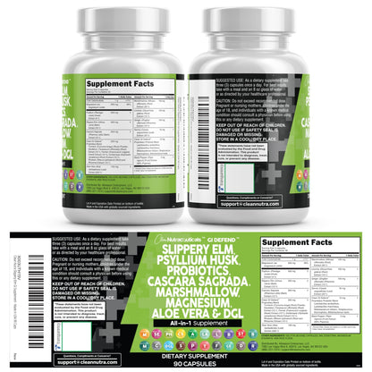 Clean Nutraceuticals Slippery Elm Psyllium Husk Pre Probiotic Digestive Gut Health Supplement with Aloe Vera Cascara Sagrada - dailyvitalstore