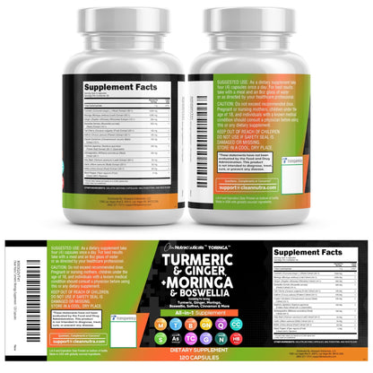Clean Nutraceuticals Turmeric Moringa Supplement | Ginger Boswellia Saffron - Supplement for Women and Men with Ceylon Cinnamon - dailyvitalstore