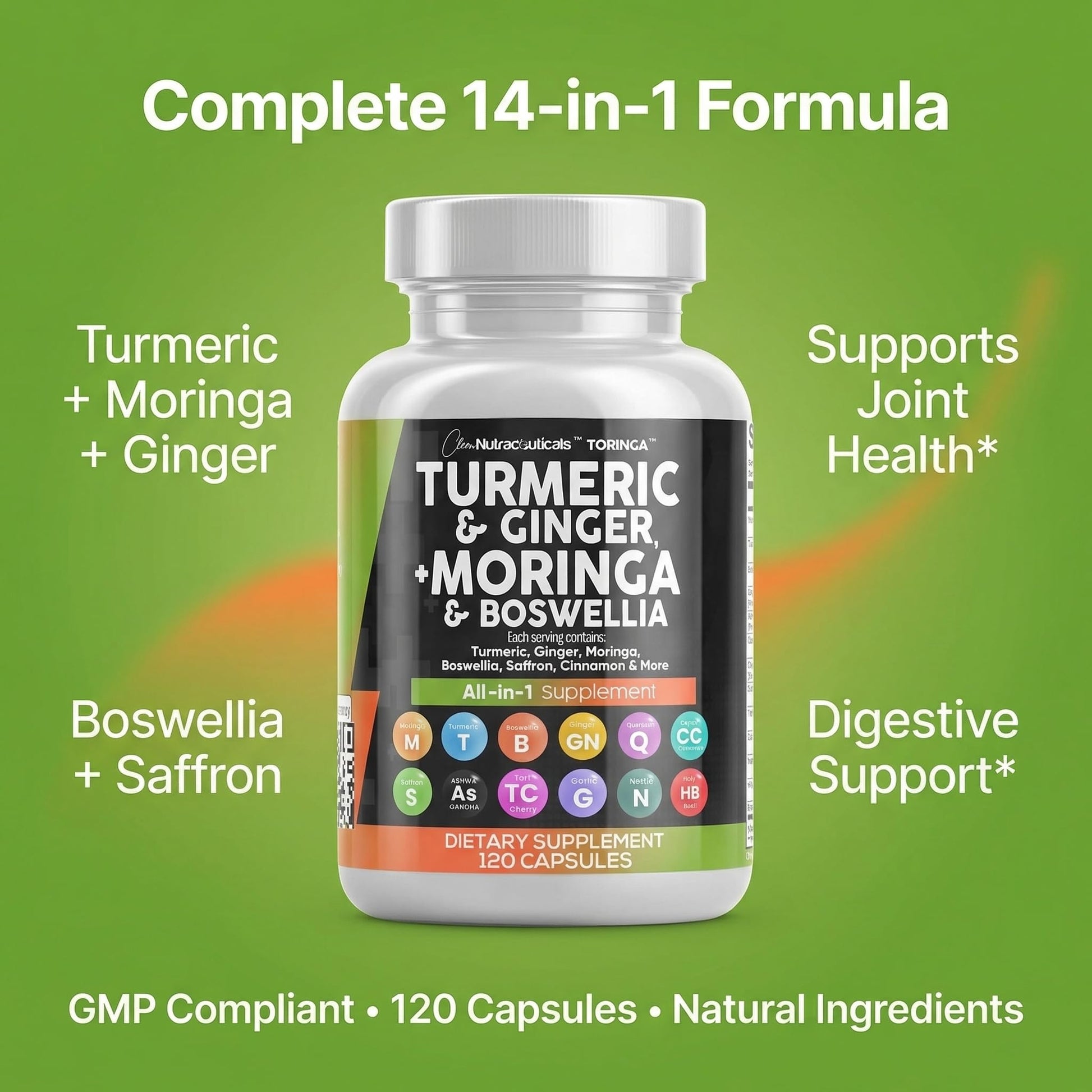 Clean Nutraceuticals Turmeric Moringa Supplement | Ginger Boswellia Saffron - Supplement for Women and Men with Ceylon Cinnamon - dailyvitalstore