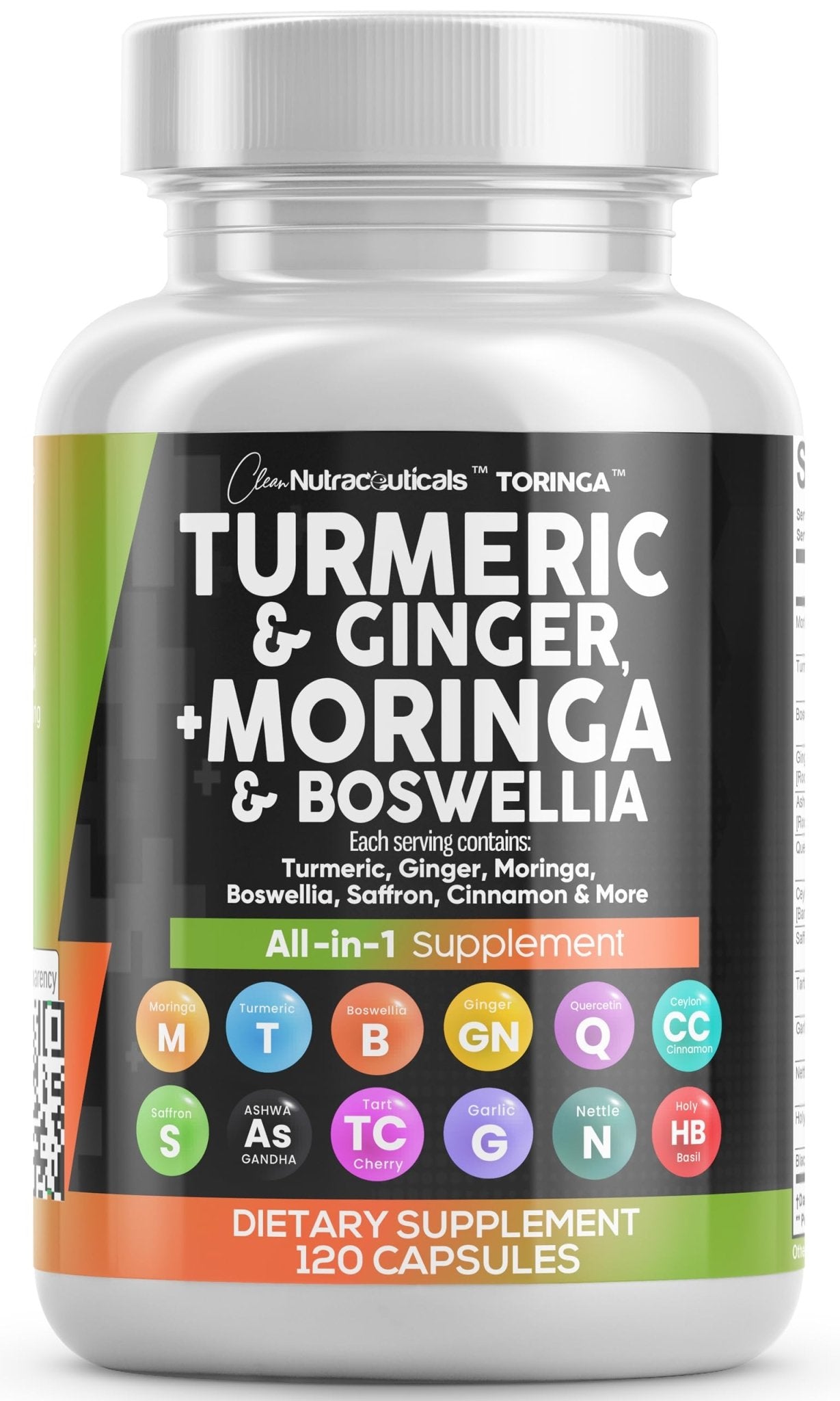 Clean Nutraceuticals Turmeric Moringa Supplement | Ginger Boswellia Saffron - Supplement for Women and Men with Ceylon Cinnamon - dailyvitalstore