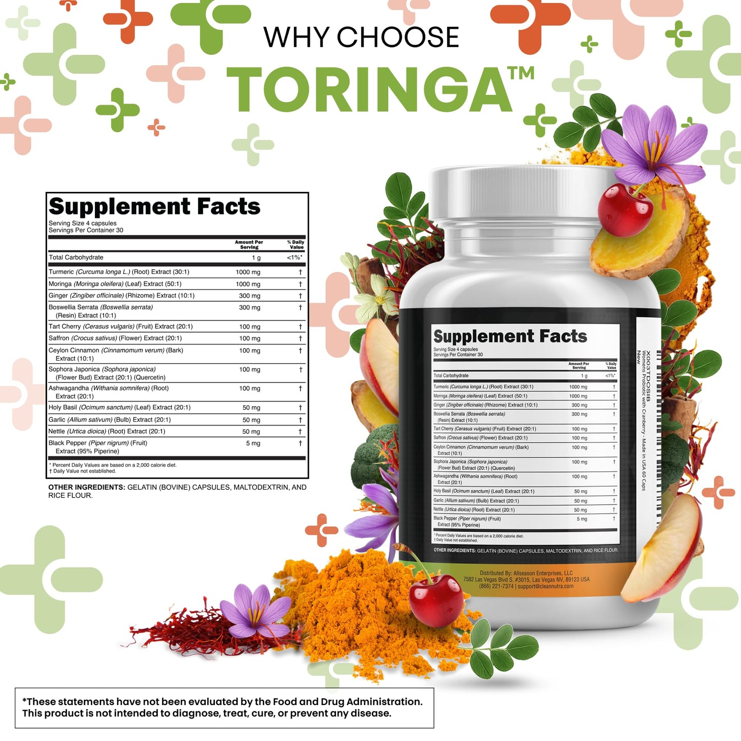Clean Nutraceuticals Turmeric Moringa Supplement | Ginger Boswellia Saffron - Supplement for Women and Men with Ceylon Cinnamon - dailyvitalstore