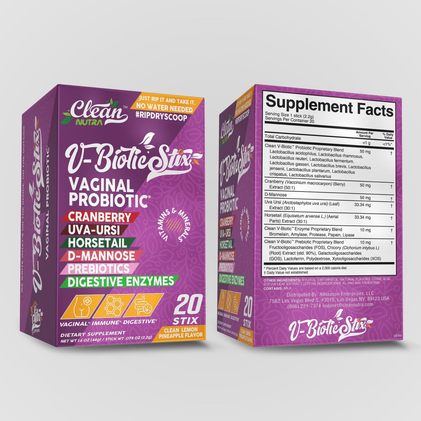 Clean Nutraceuticals Vaginal Probiotics for Women with Cranberry Extract, D-Mannose, Prebiotics, pH Balance for Women, Vaginal Health – Womens Probiotic Alternative to Gummies - 20 Stix - dailyvitalstore