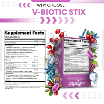 Clean Nutraceuticals Vaginal Probiotics for Women with Cranberry Extract, D-Mannose, Prebiotics, pH Balance for Women, Vaginal Health – Womens Probiotic Alternative to Gummies - 20 Stix - dailyvitalstore