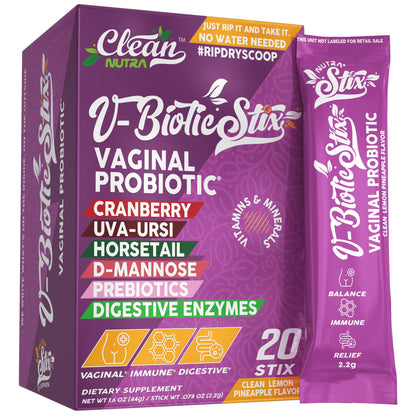 Clean Nutraceuticals Vaginal Probiotics for Women with Cranberry Extract, D-Mannose, Prebiotics, pH Balance for Women, Vaginal Health – Womens Probiotic Alternative to Gummies - 20 Stix - dailyvitalstore