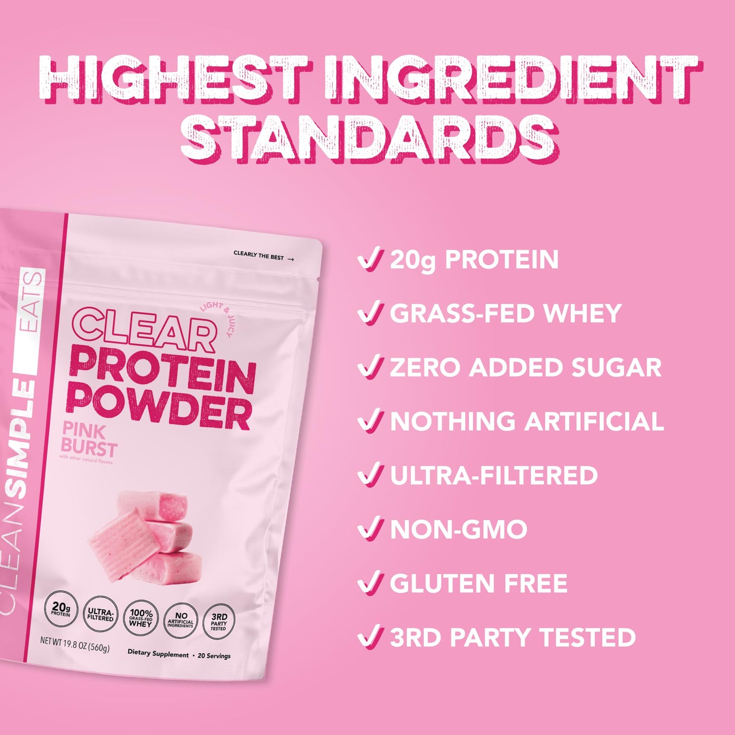 Clean Simple Eats Clear Protein Drinks, 20G Grass Fed Whey Protein Isolate, Ultra Filtered, Light & Refreshing Beverage, Low Lactose, No Artificial Ingredients, - dailyvitalstore