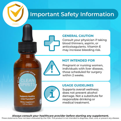 Clean Spirits Liver Cleanse Detox & Daily Support Drops by Dr. Christina Rahm | with NAC, Vitamin C & Zinc for Glutathione Production & Antioxidant Support | Patented Liquid Formula | Vegan, 1 Fl Oz - dailyvitalstore