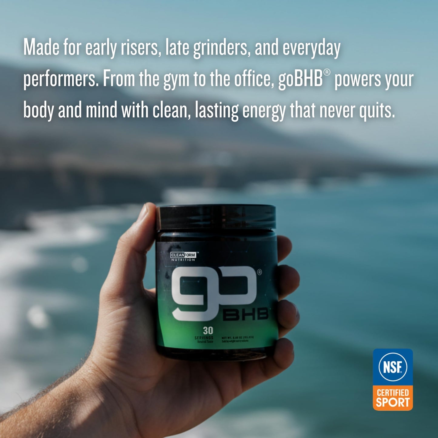 CleanForm Nutrition goBHB® Clean Energy Powder | NSF Sport Certified | Cellular Fuel with BHB Salts | Enhances Endurance, Mental Clarity, Hydration & Recovery | No Caffeine or Sugar | Neutral Flavor - dailyvitalstore