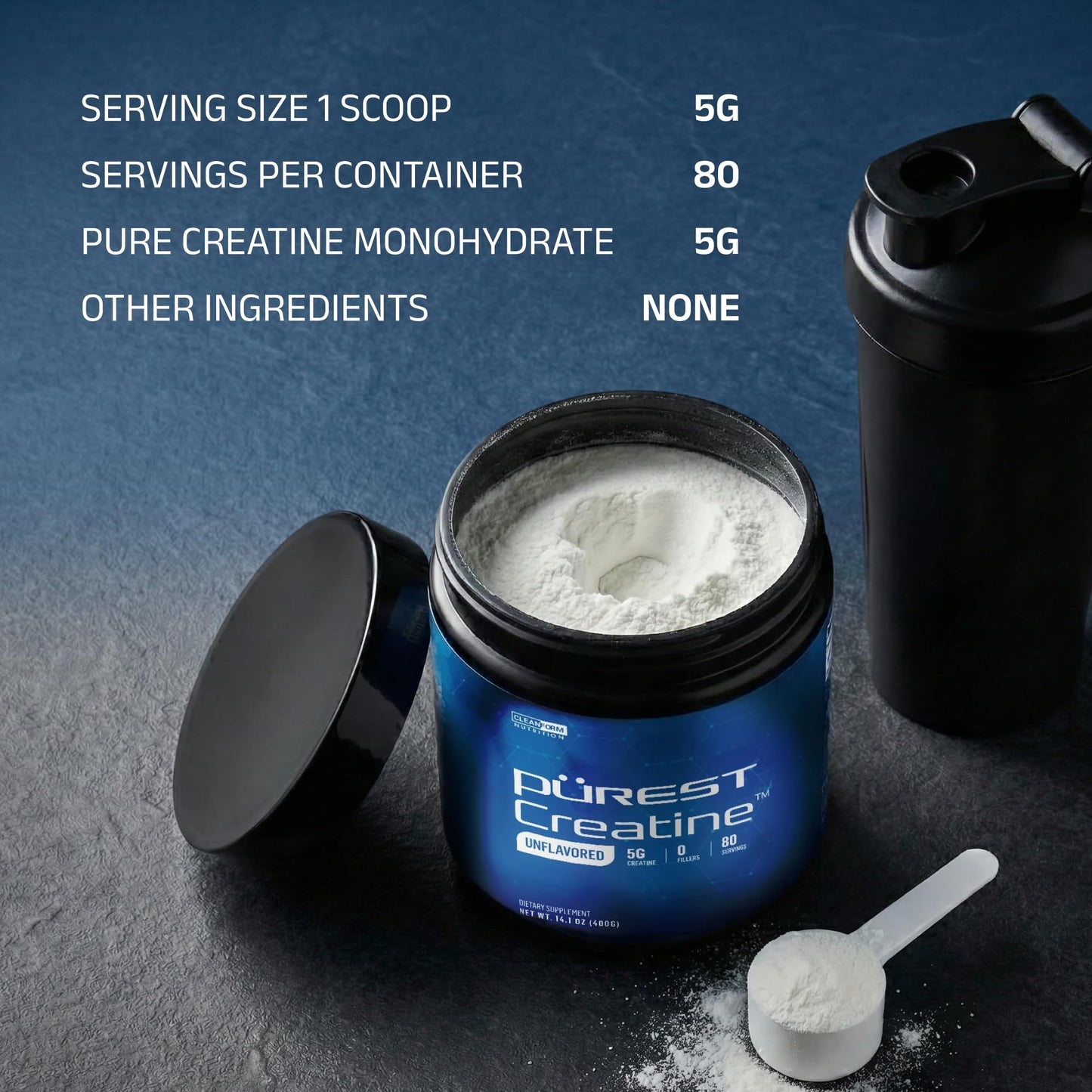 Cleanform Purest Creatine Monohydrate Powder - Ultra-Pure Micronized Supplement for Explosive Strength, Lean Muscle Growth - dailyvitalstore