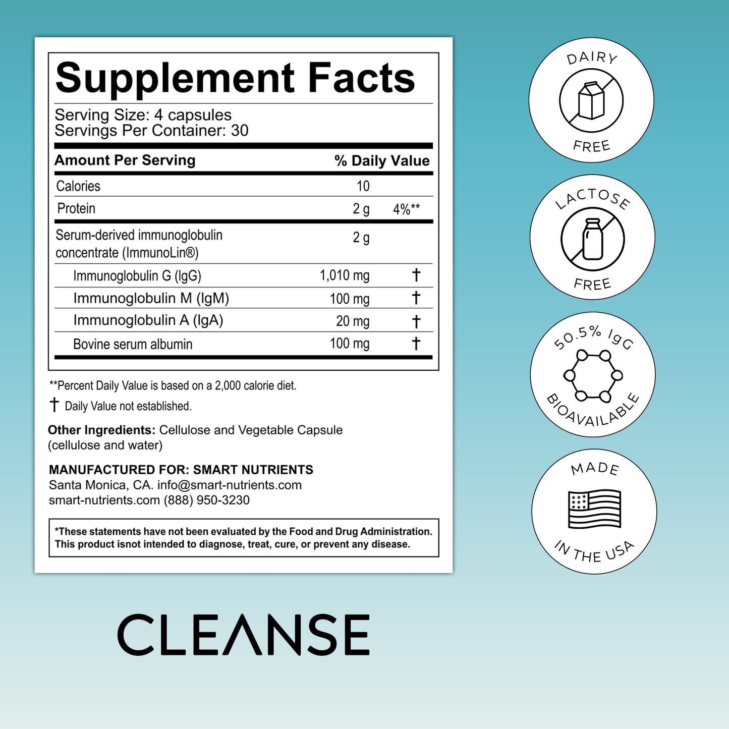 CLEANSE | IgG Dairy-Free Colostrum | 50.5% IgG Potent Concentrated Immune Support | Daily Gut Health Detox, Energy, Prebiotics, Digestive Support | 120 Capsules | 30 Day Supply, 1-Pack - dailyvitalstore